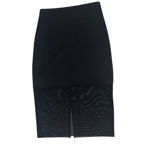 Small Black Do+Be Midi Pencil Skirt Mesh Trim Panel Hem Long Pull On Elastic EUC - Picture 1 of 8
